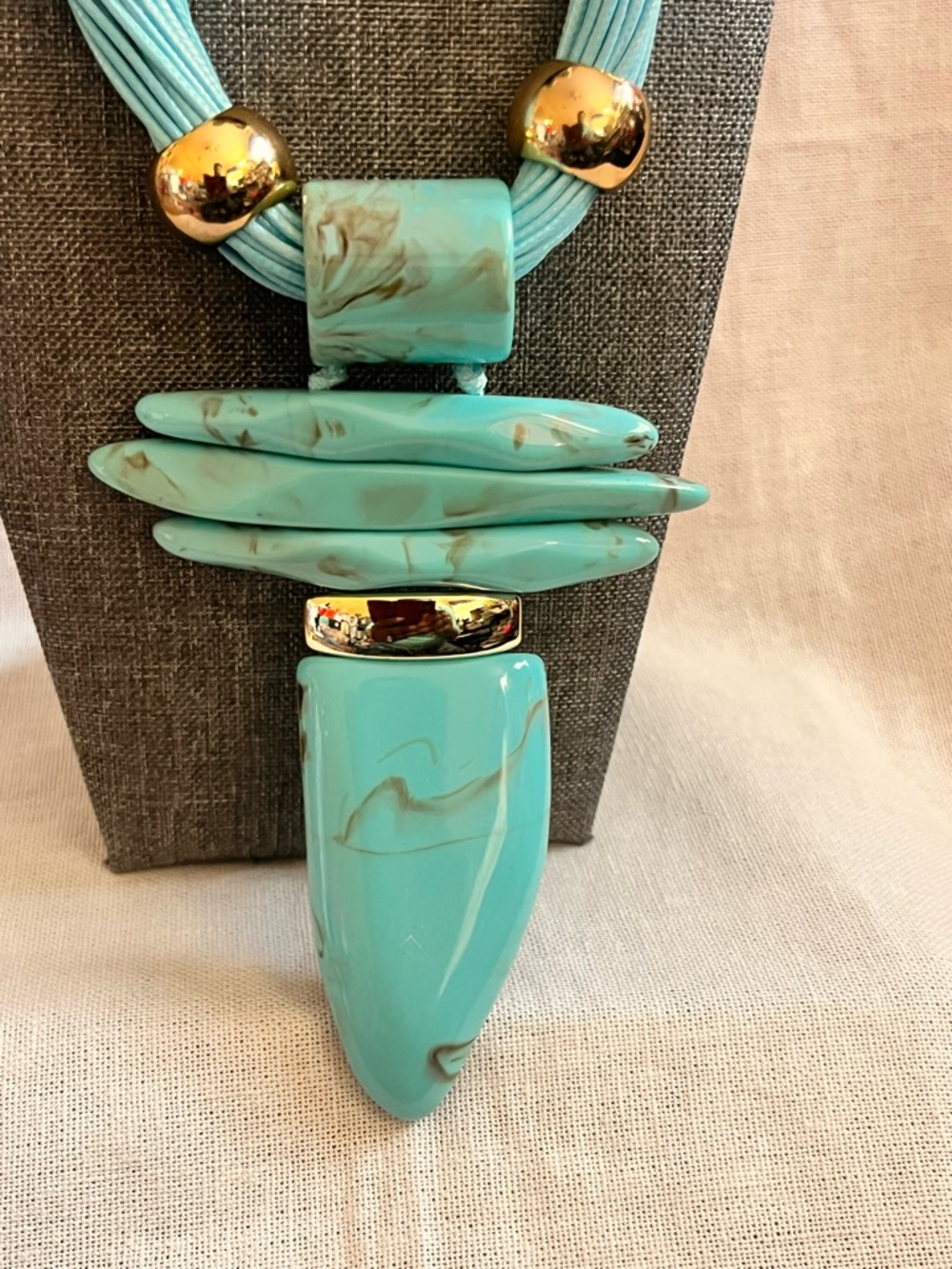 Brilliantly Bold Turquoise Statement Multi-Strand Necklace and Earring Set - Picture 3 of 7